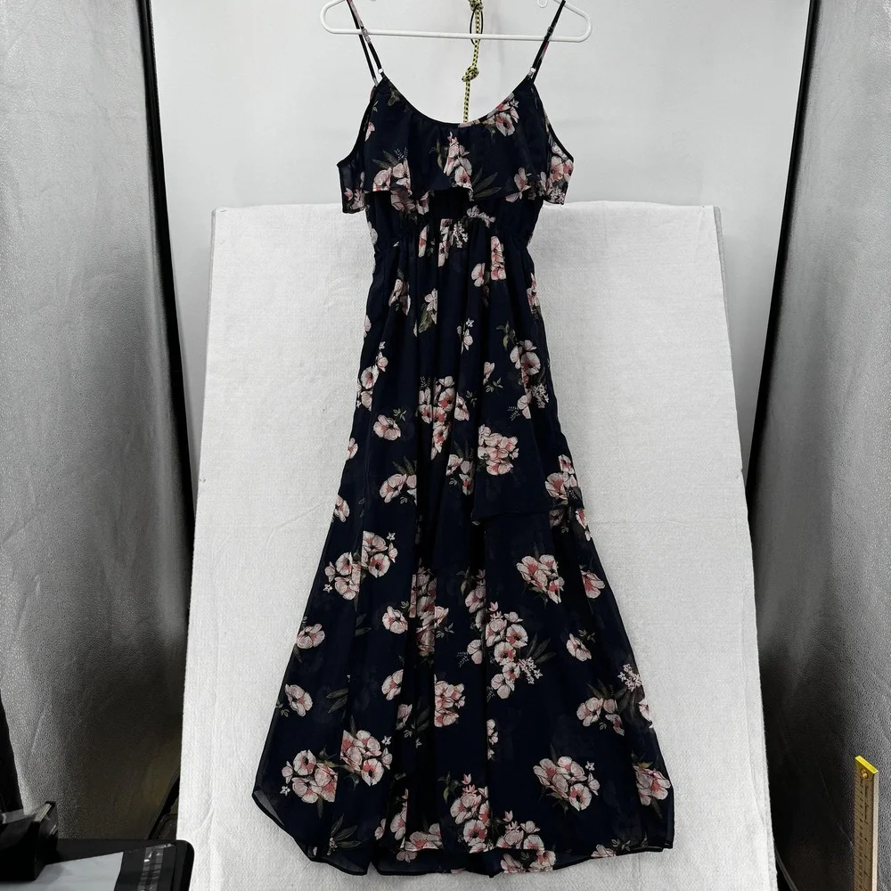 Abercrombie‎ & Fitch Dress Womens Extra Small Navy Floral Maxi Cold Shoulder XSP